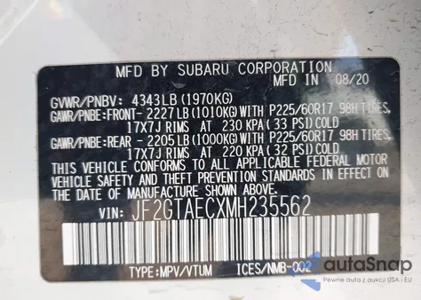 2021 Subaru Crosstrek Premium from USA, damaged, VIN JF2GTAECXMH235562